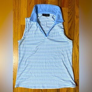 Lane Bryant Polo Sleeveless Open Vneck Blue White Stripe Nice!